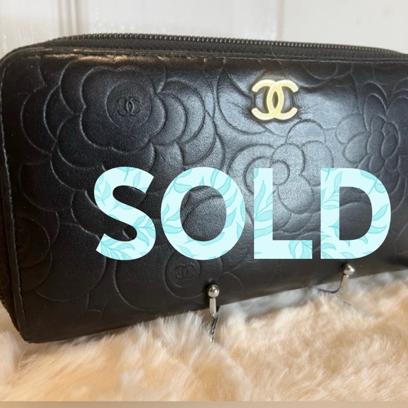 CHANEL Handbags - ❤️SOLD❤️TRR CHANEL CAMELLIA LAMBSKIN CC LOGO EMBOSSED ZIP LEATHER LONG WALLET
